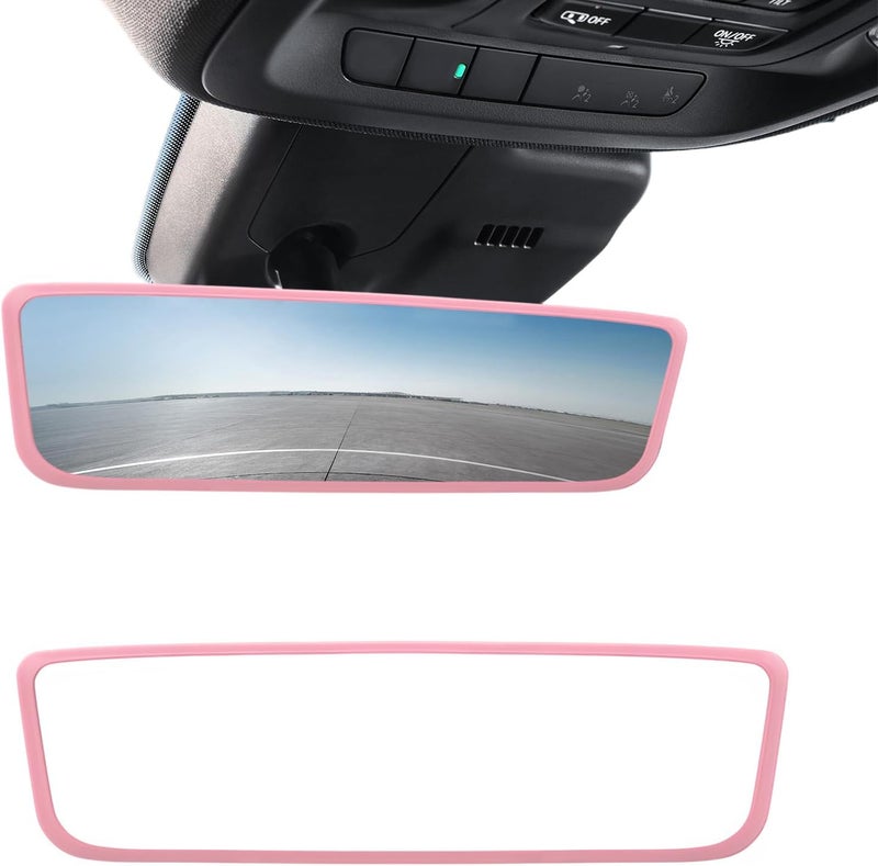 FSTURIOS Car Rear View Mirror Protector Frame, Silicone Rearview Mirror Edge Protective Cover, Automotive Mirrors Trim Frame Decoration Compatible with Model 3 Y X S Semi 2014-2024 (Pink) - Image 1